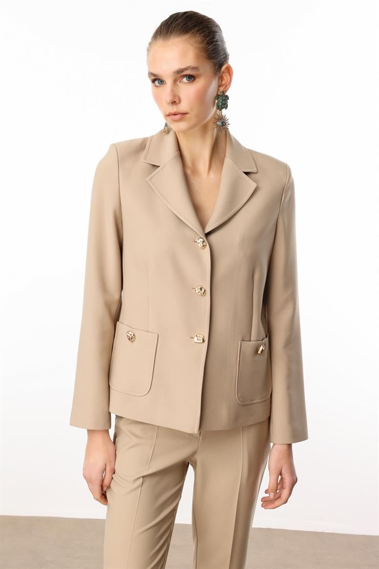 Modailgi  Torba Cepli Mono Yaka Yarım Astarlı Ceket - 4695 Taş