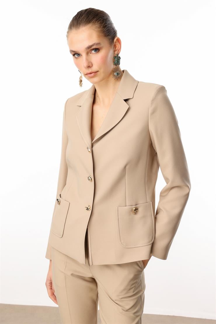 Modailgi  Torba Cepli Mono Yaka Yarım Astarlı Ceket - 4695 Taş