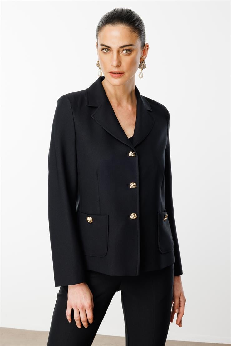 Modailgi  Torba Cepli Mono Yaka Yarım Astarlı Ceket - 4695 Siyah