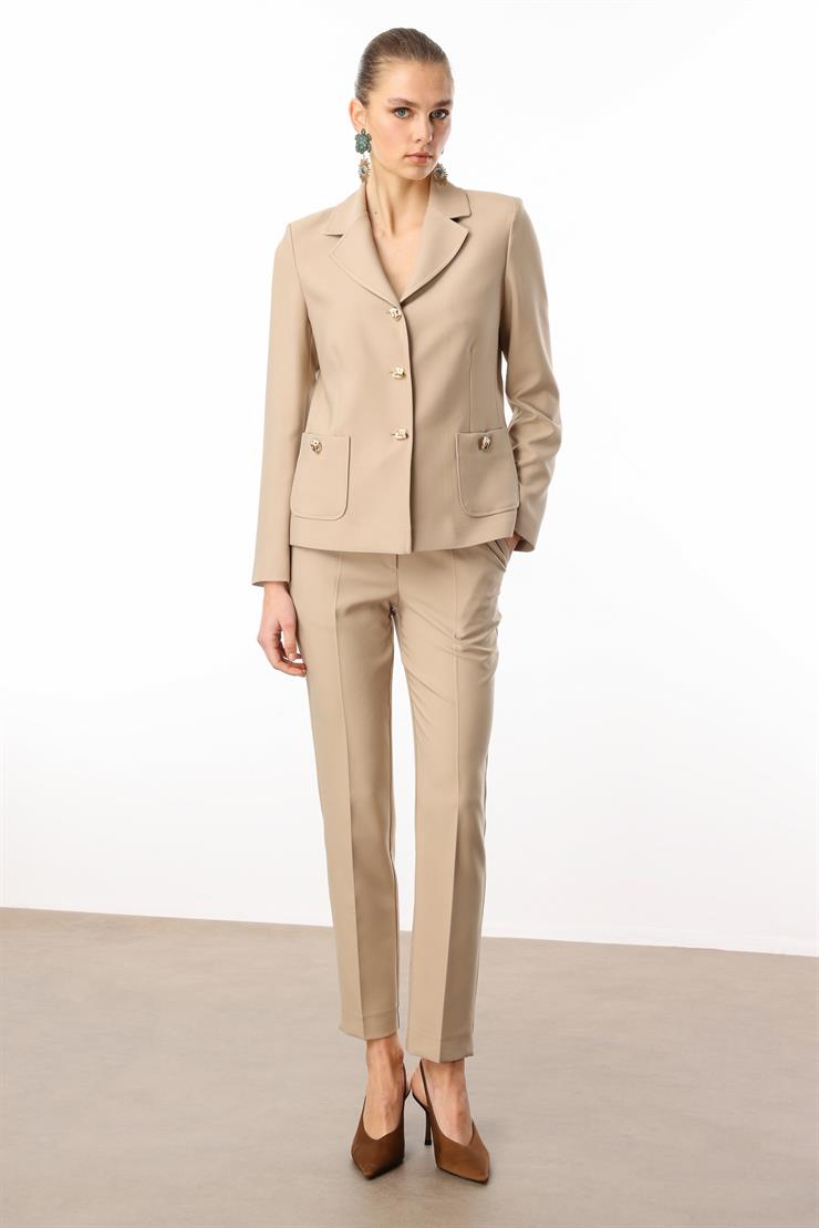 Modailgi  Torba Cepli Mono Yaka Yarım Astarlı Ceket - 4695 Taş