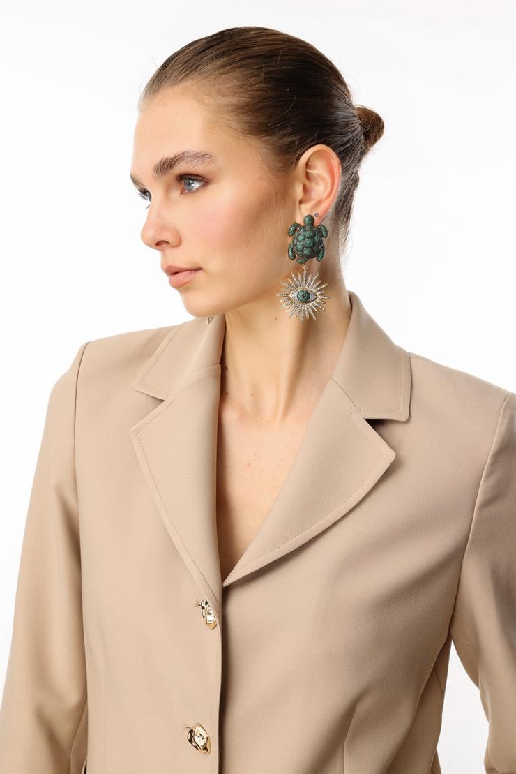 Modailgi  Torba Cepli Mono Yaka Yarım Astarlı Ceket - 4695 Taş