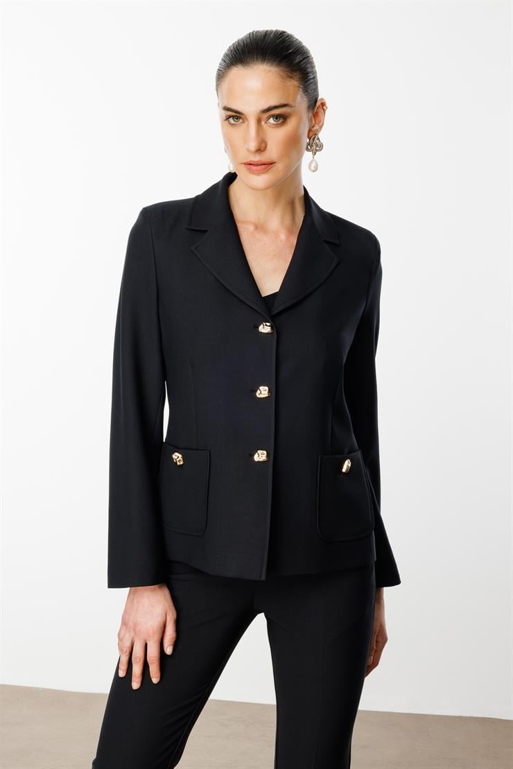 Modailgi  Torba Cepli Mono Yaka Yarım Astarlı Ceket - 4695 Siyah