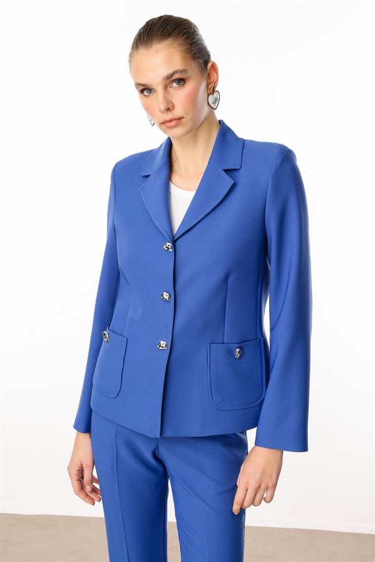 Modailgi  Torba Cepli Mono Yaka Yarım Astarlı Ceket - 4695 Mavi