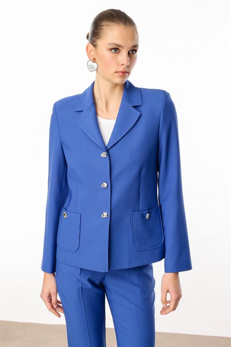 Modailgi  Torba Cepli Mono Yaka Yarım Astarlı Ceket - 4695 Mavi