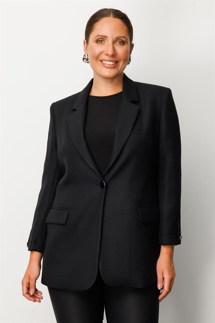 Modailgi  Truvakar Kol Tek Düğme Salaş Ceket Siyah