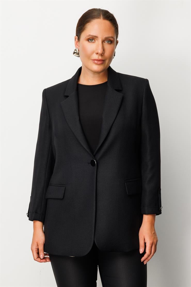 Modailgi  Truvakar Kol Tek Düğme Salaş Ceket Siyah