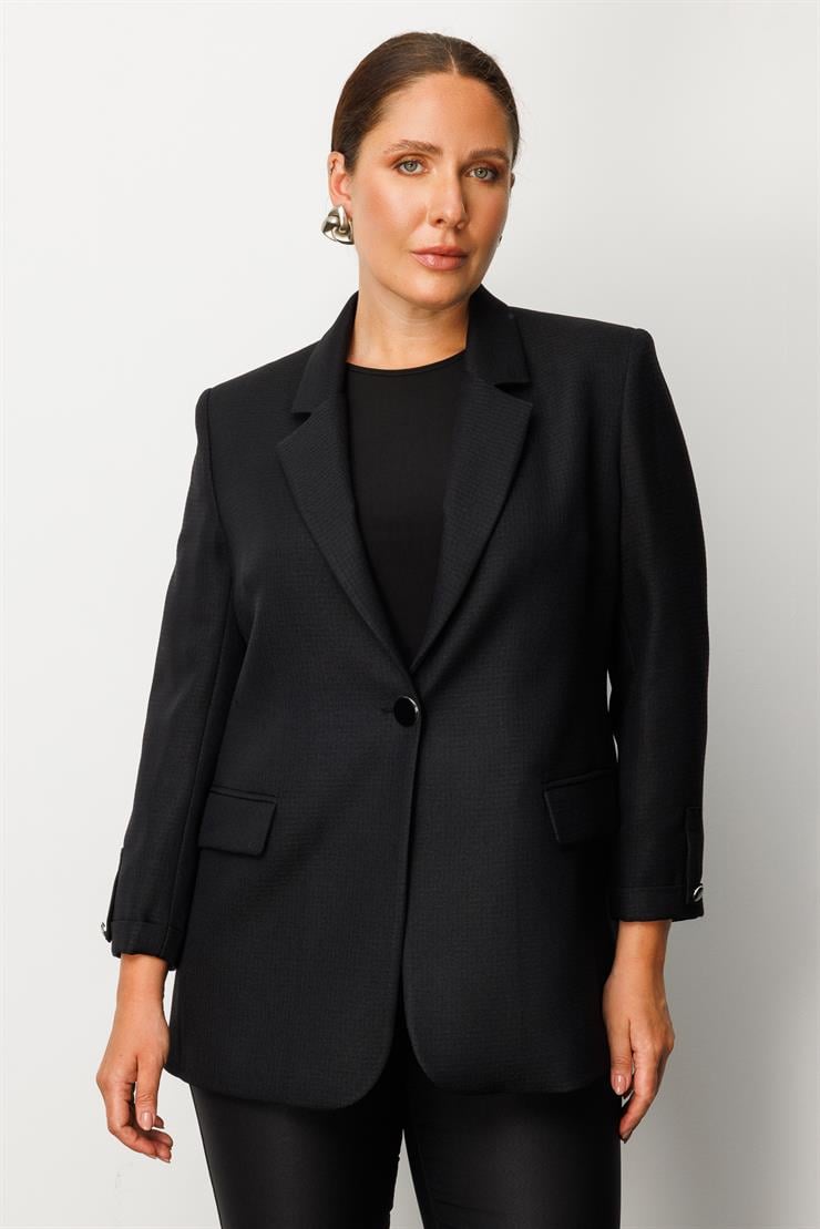 Modailgi  Truvakar Kol Tek Düğme Salaş Ceket Siyah