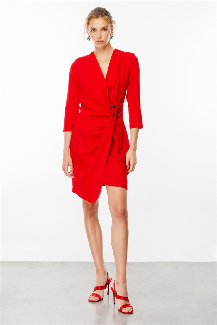 Modailgi  Truvakar Kol Tokalı Kruvaze Elbise Kırmızı