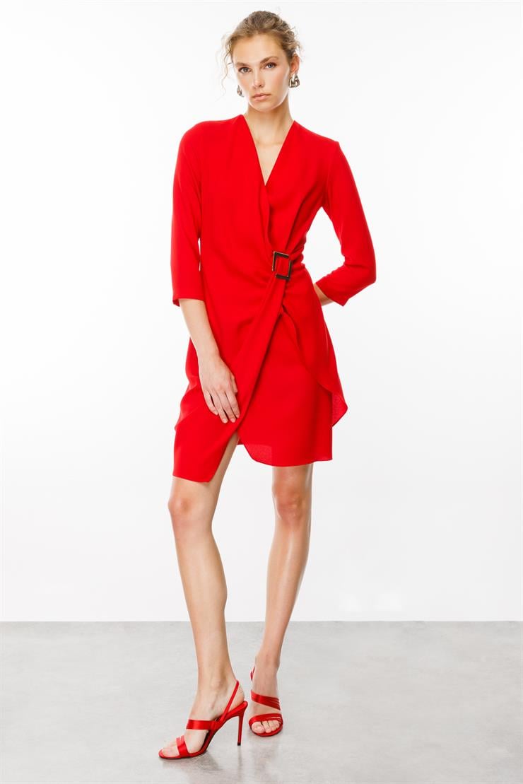 Modailgi  Truvakar Kol Tokalı Kruvaze Elbise Kırmızı