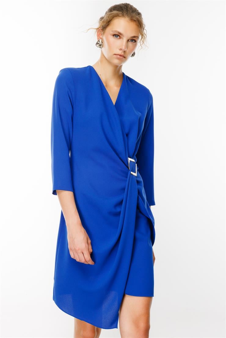 Modailgi  Truvakar Kol Tokalı Kruvaze Elbise Saks