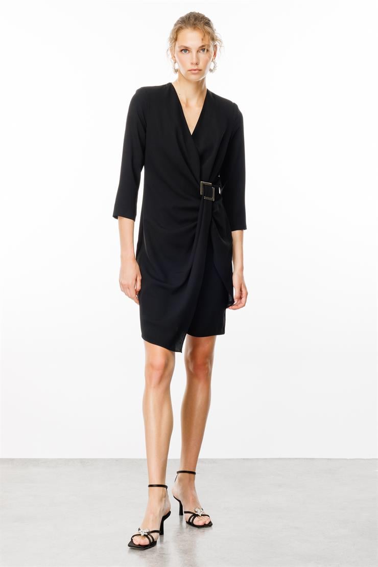 Modailgi  Truvakar Kol Tokalı Kruvaze Elbise Siyah