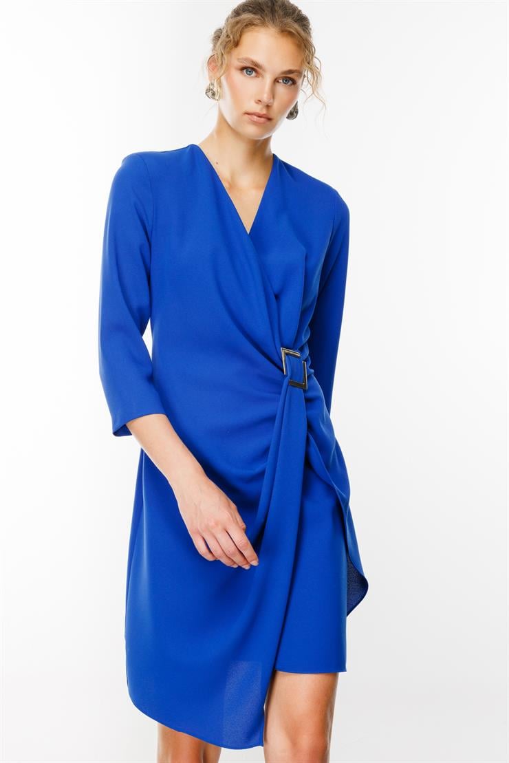 Modailgi  Truvakar Kol Tokalı Kruvaze Elbise Saks