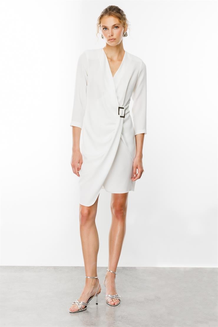 Modailgi  Truvakar Kol Tokalı Kruvaze Elbise Ekru