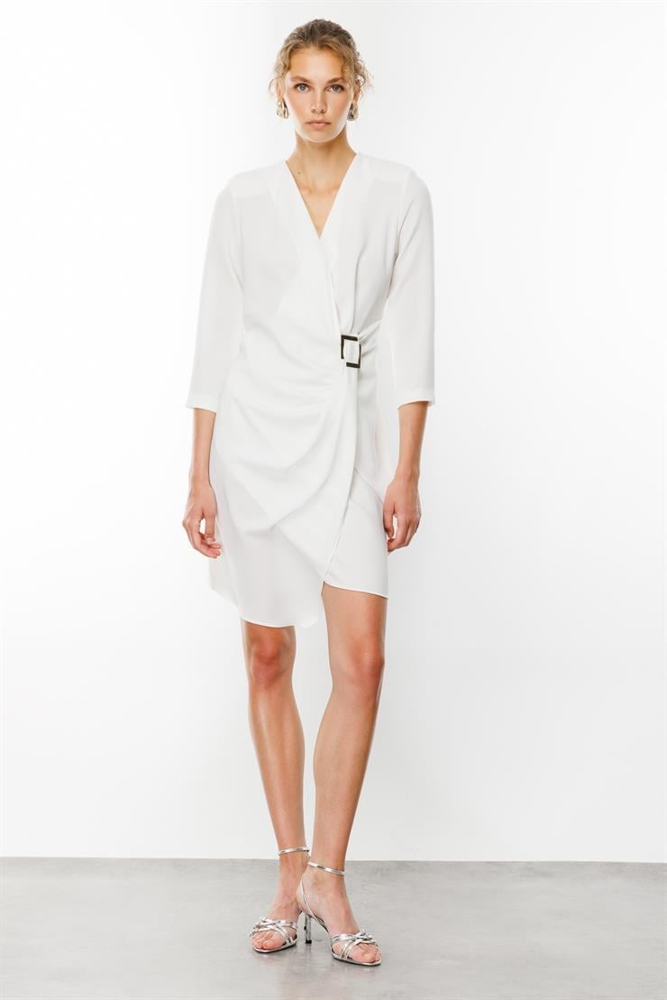 Modailgi  Truvakar Kol Tokalı Kruvaze Elbise Ekru