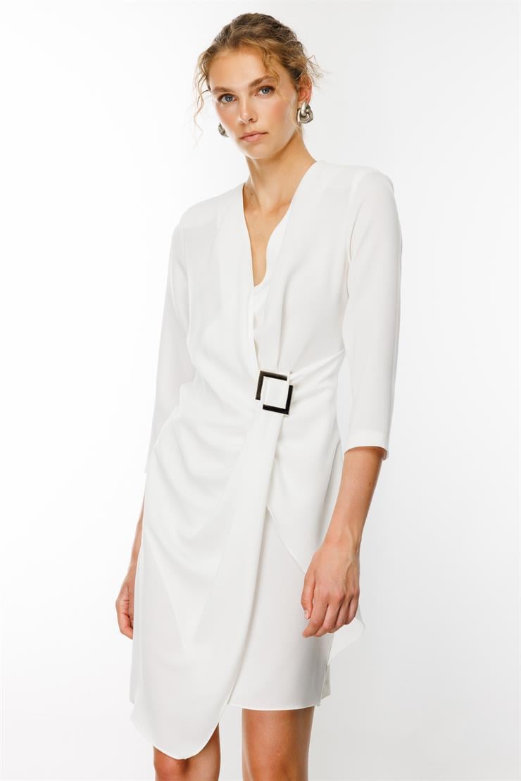 Modailgi  Truvakar Kol Tokalı Kruvaze Elbise Ekru