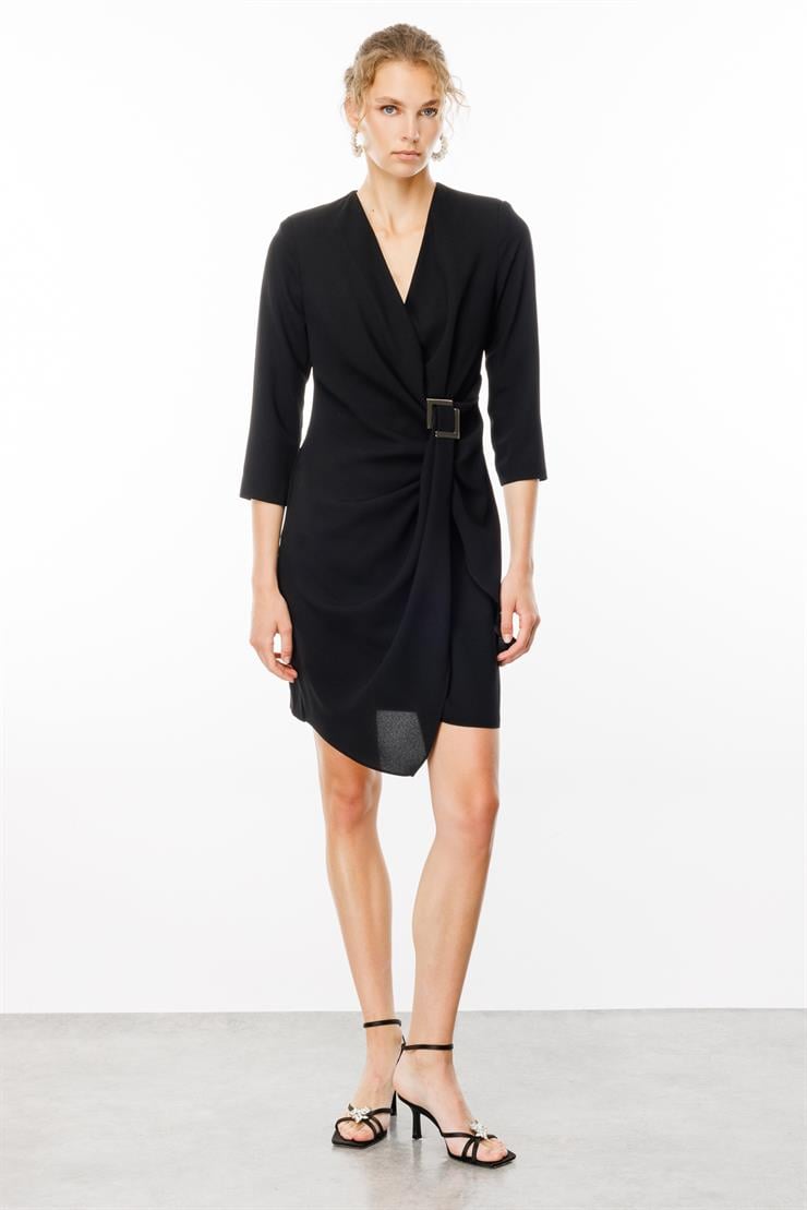 Modailgi  Truvakar Kol Tokalı Kruvaze Elbise Siyah