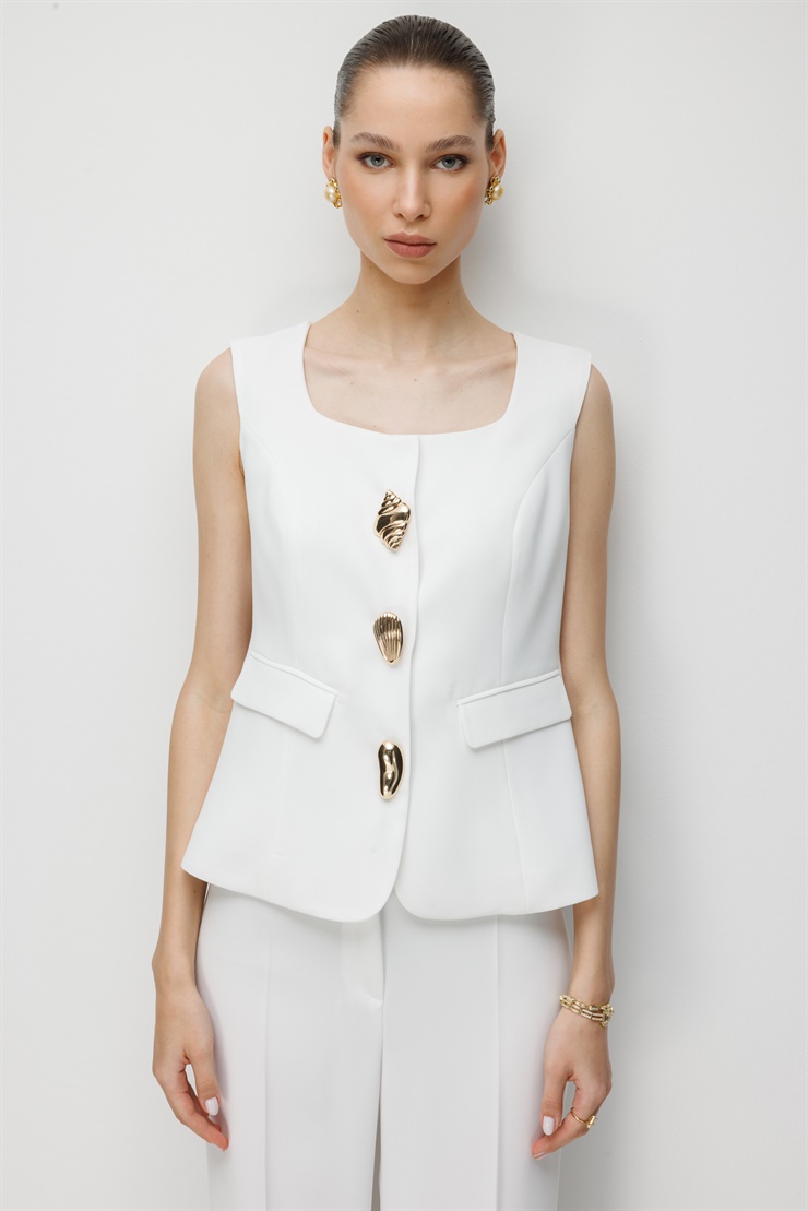 Modailgi  U Yaka Cep Kapaklı Yelek - 40110 Ekru