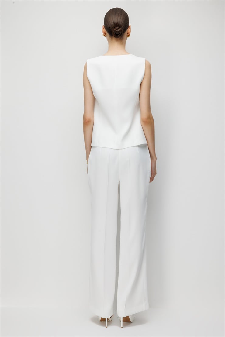 Modailgi  U Yaka Cep Kapaklı Yelek - 40110 Ekru