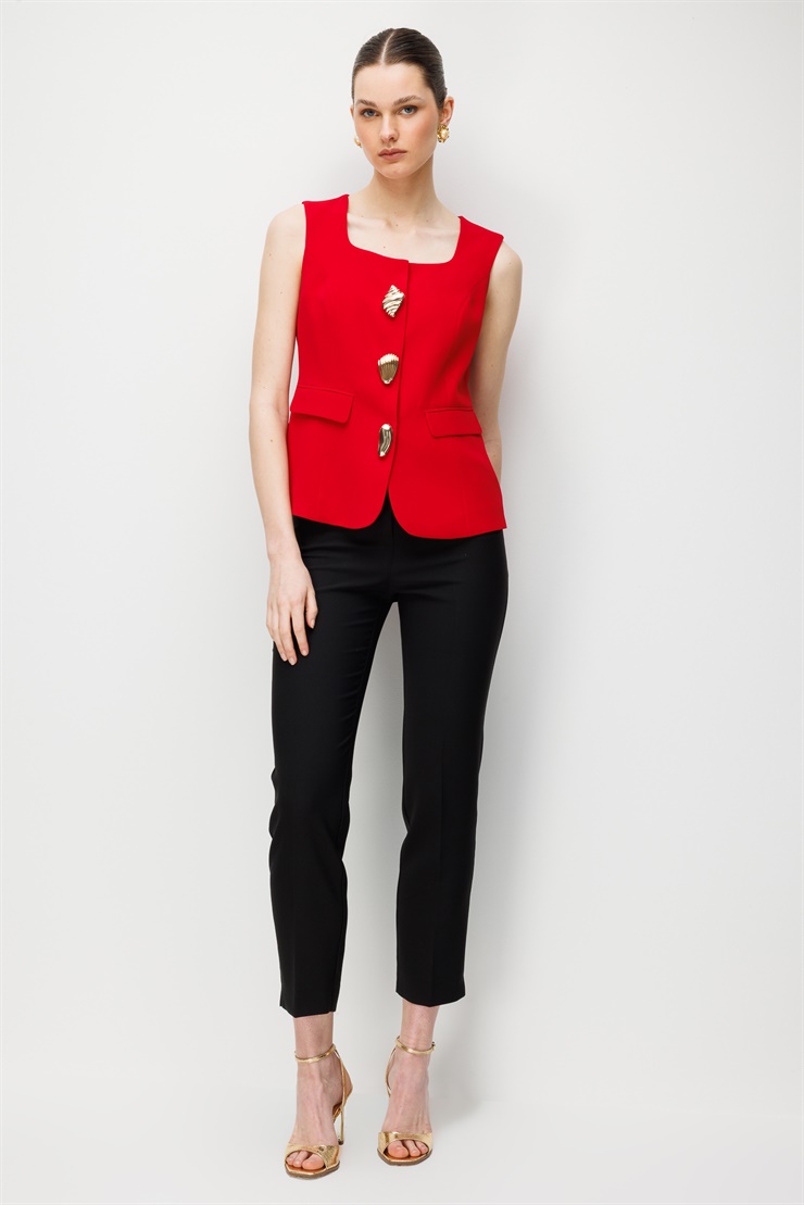 Modailgi  U Yaka Cep Kapaklı Yelek - 40110 Kırmızı