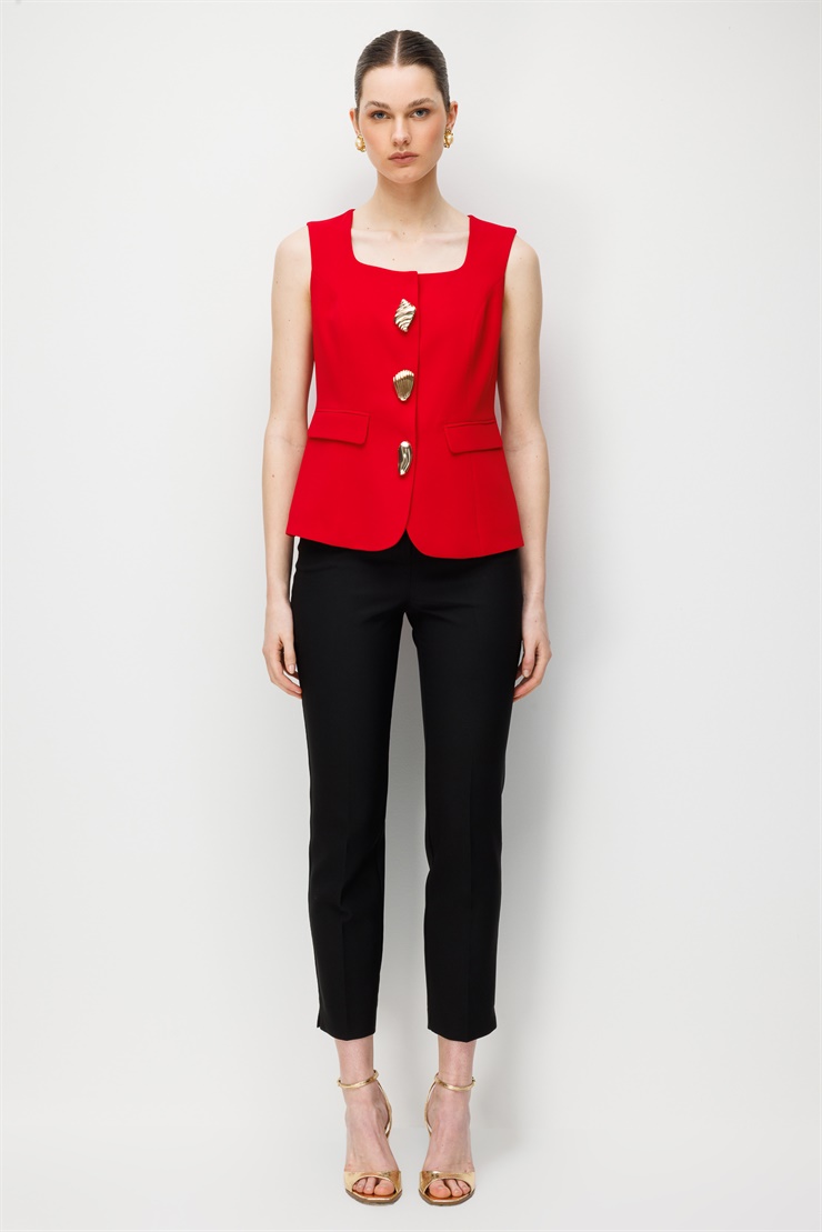 Modailgi  U Yaka Cep Kapaklı Yelek - 40110 Kırmızı