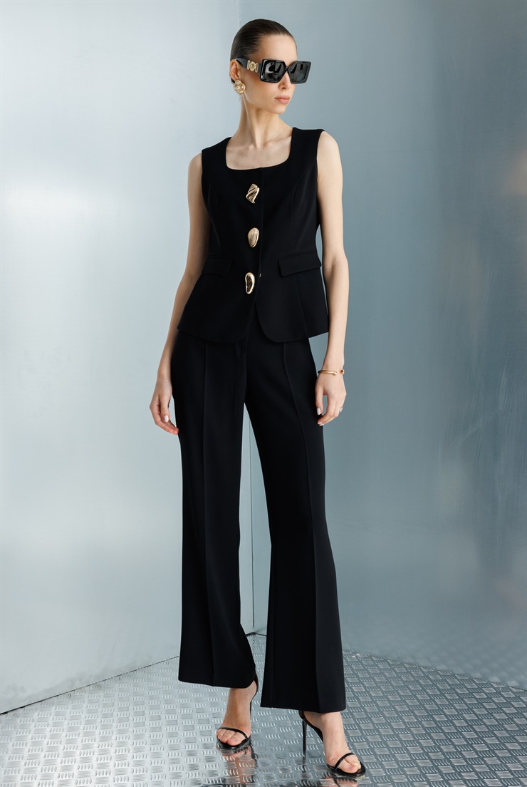 Modailgi  U Yaka Cep Kapaklı Yelek - 40110 Siyah