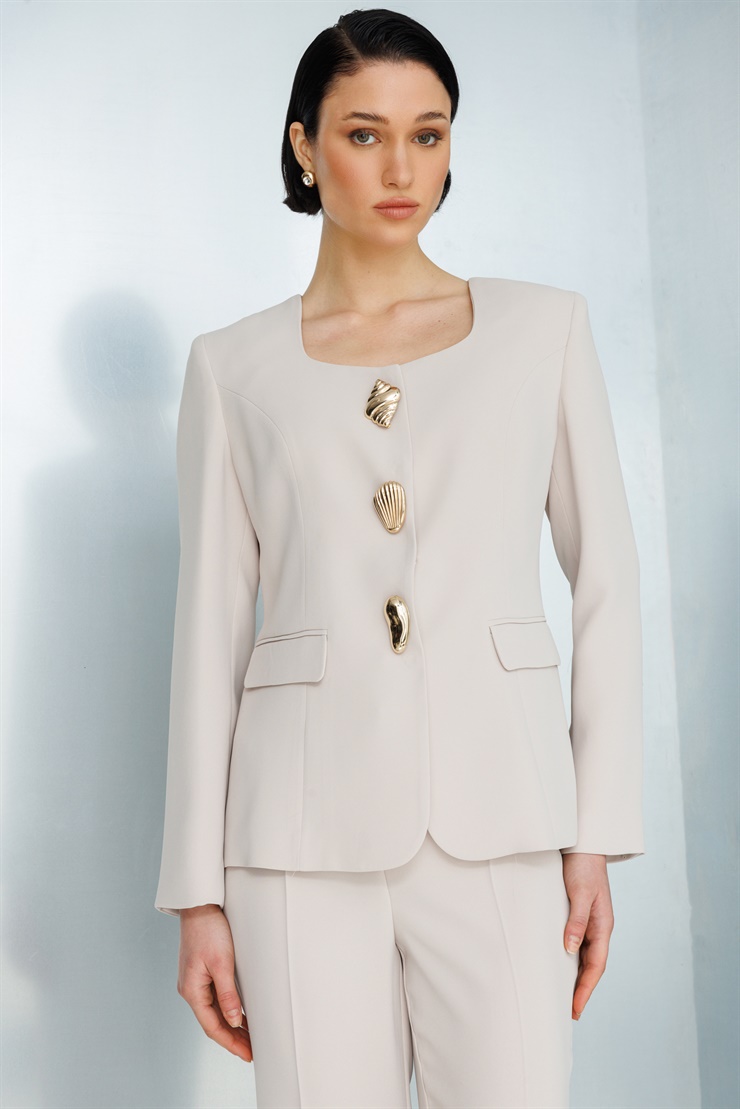 Modailgi  Üç Düğmeli Cep Kapaklı Ceket - 45014 Taş