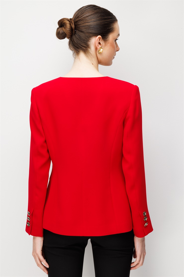 Modailgi  Üç Düğmeli Cep Kapaklı Ceket - 45014 Kırmızı