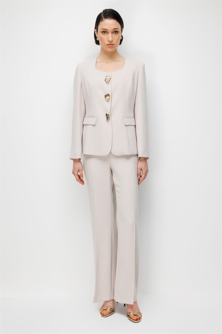 Modailgi  Üç Düğmeli Cep Kapaklı Ceket - 45014 Taş