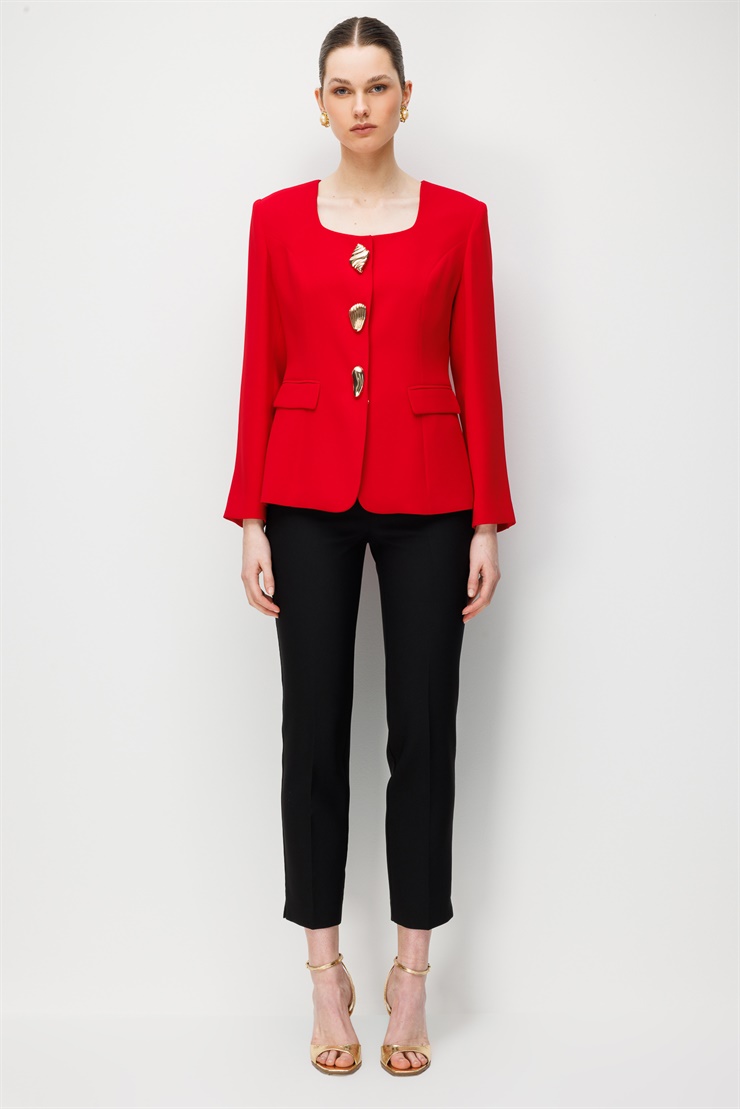 Modailgi  Üç Düğmeli Cep Kapaklı Ceket - 45014 Kırmızı