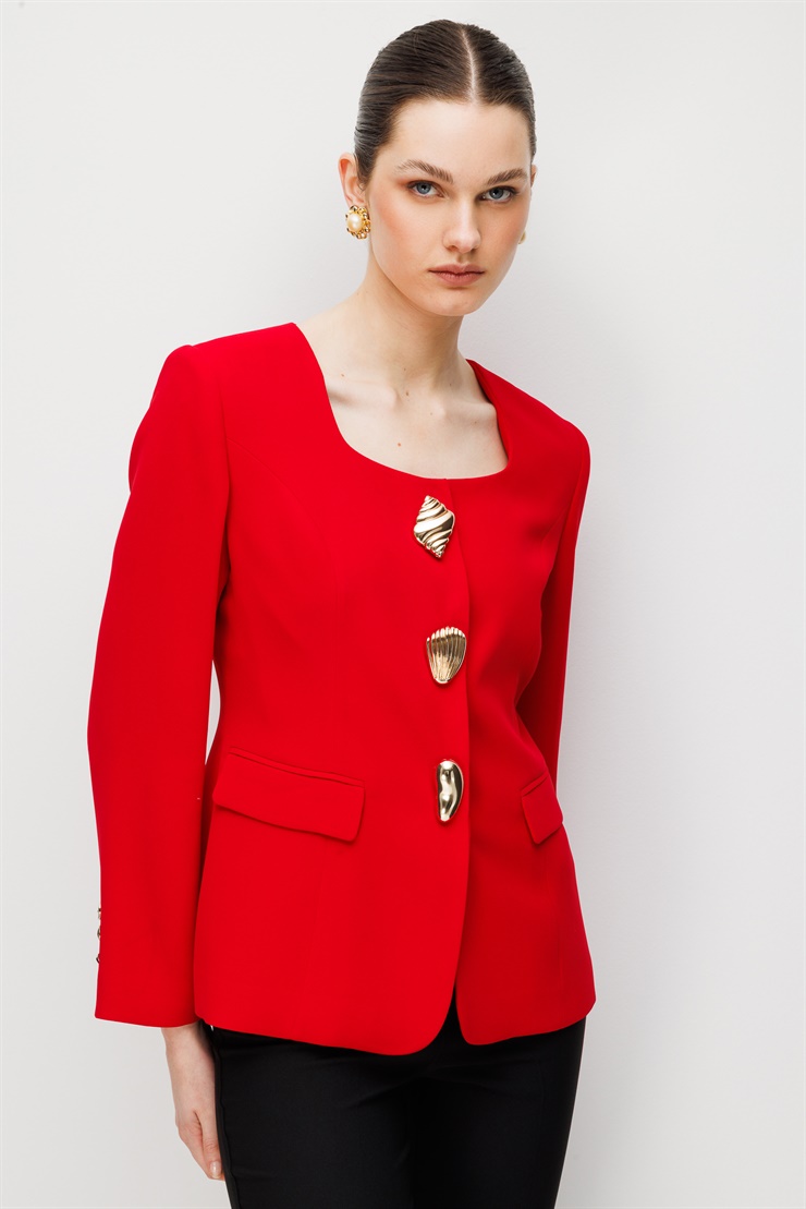 Modailgi  Üç Düğmeli Cep Kapaklı Ceket - 45014 Kırmızı