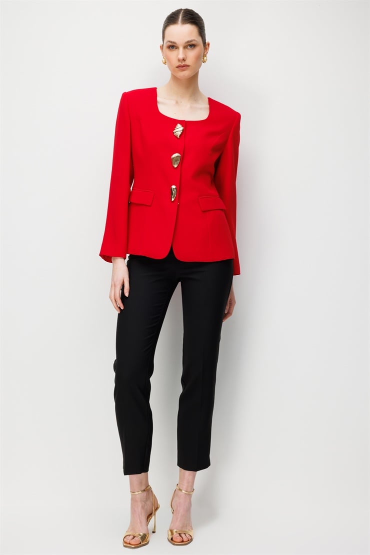Modailgi  Üç Düğmeli Cep Kapaklı Ceket - 45014 Kırmızı