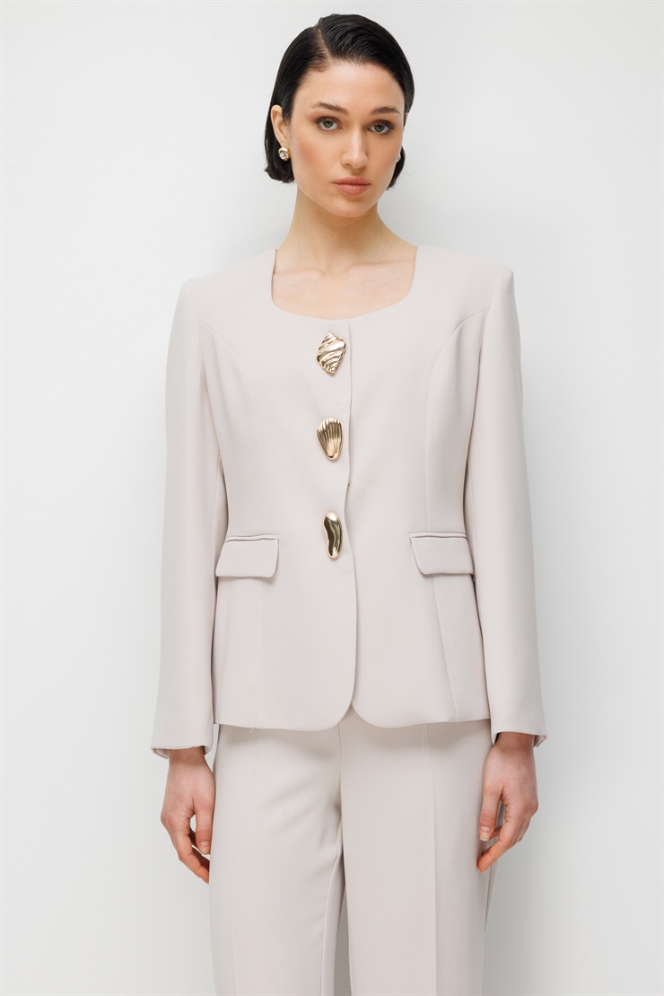 Modailgi  Üç Düğmeli Cep Kapaklı Ceket - 45014 Taş