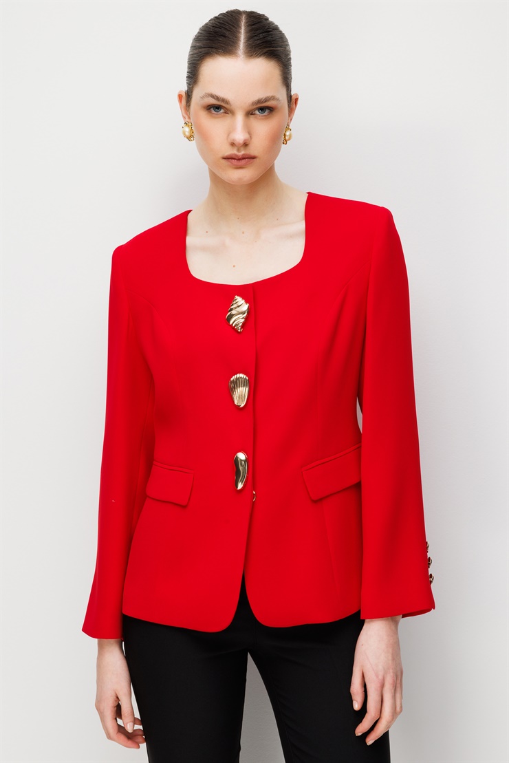 Modailgi  Üç Düğmeli Cep Kapaklı Ceket - 45014 Kırmızı
