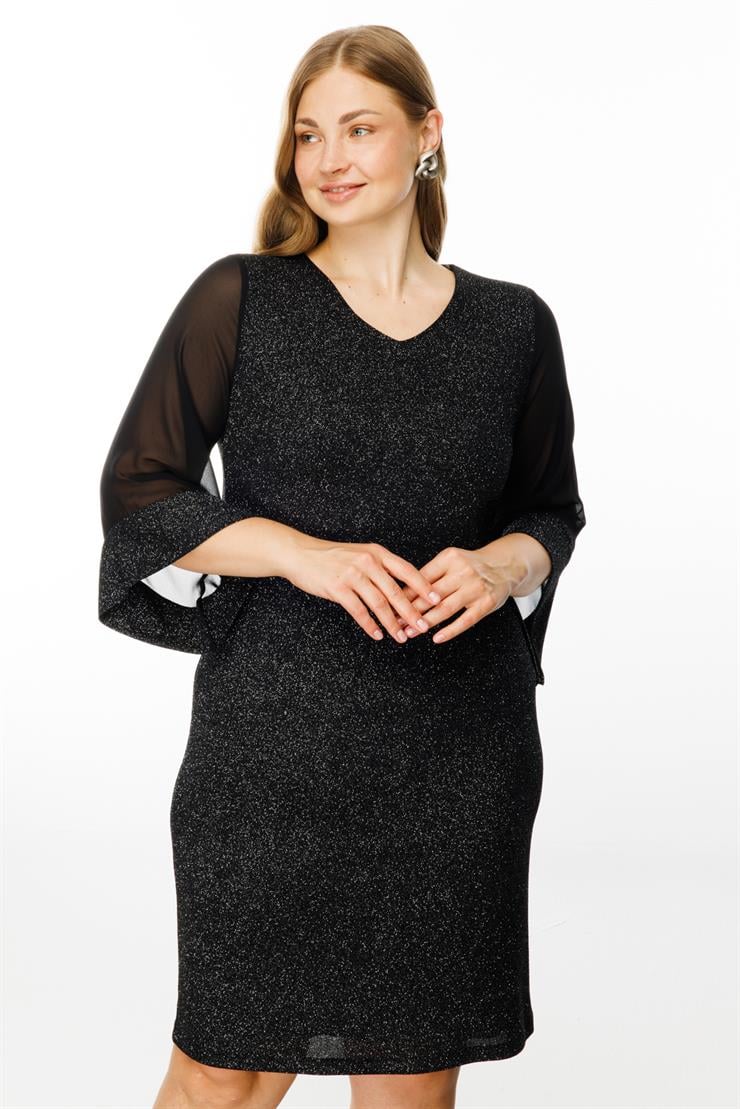 Modailgi  Uzun Kollu Simli Elbise Siyah