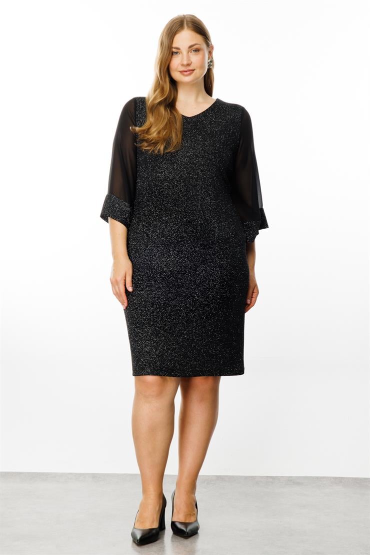 Modailgi  Uzun Kollu Simli Elbise Siyah