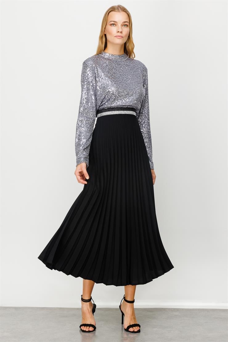 Modailgi  Uzun Pilisoley Etek Siyah