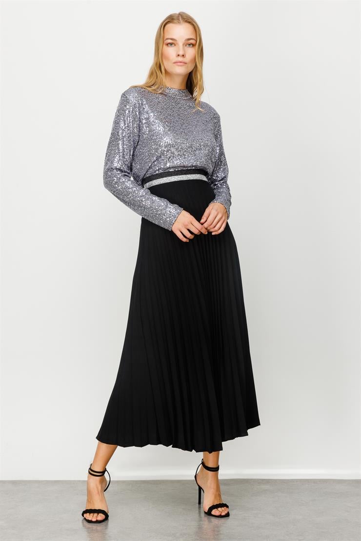 Modailgi  Uzun Pilisoley Etek Siyah