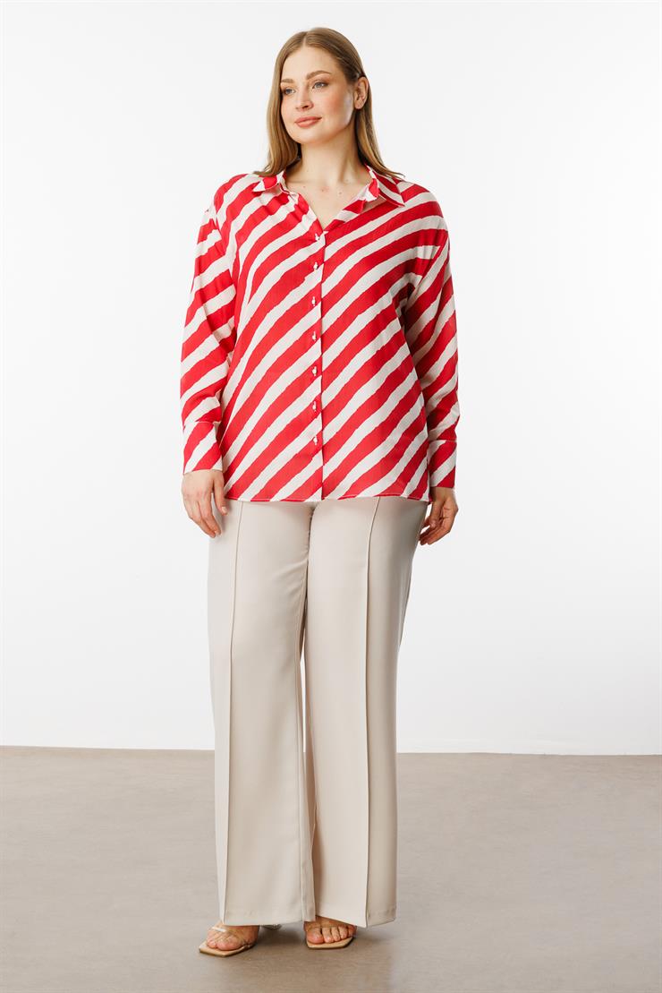 Modailgi  Verevli Klasik Saten Gömlek Kırmızı