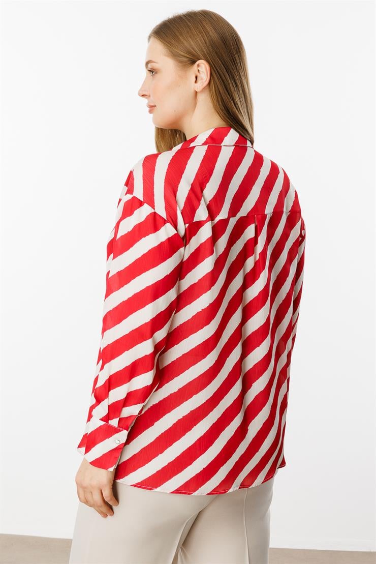 Modailgi  Verevli Klasik Saten Gömlek Kırmızı