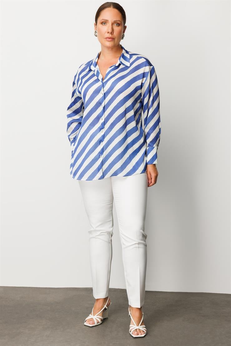 Modailgi  Verevli Klasik Saten Gömlek Saks