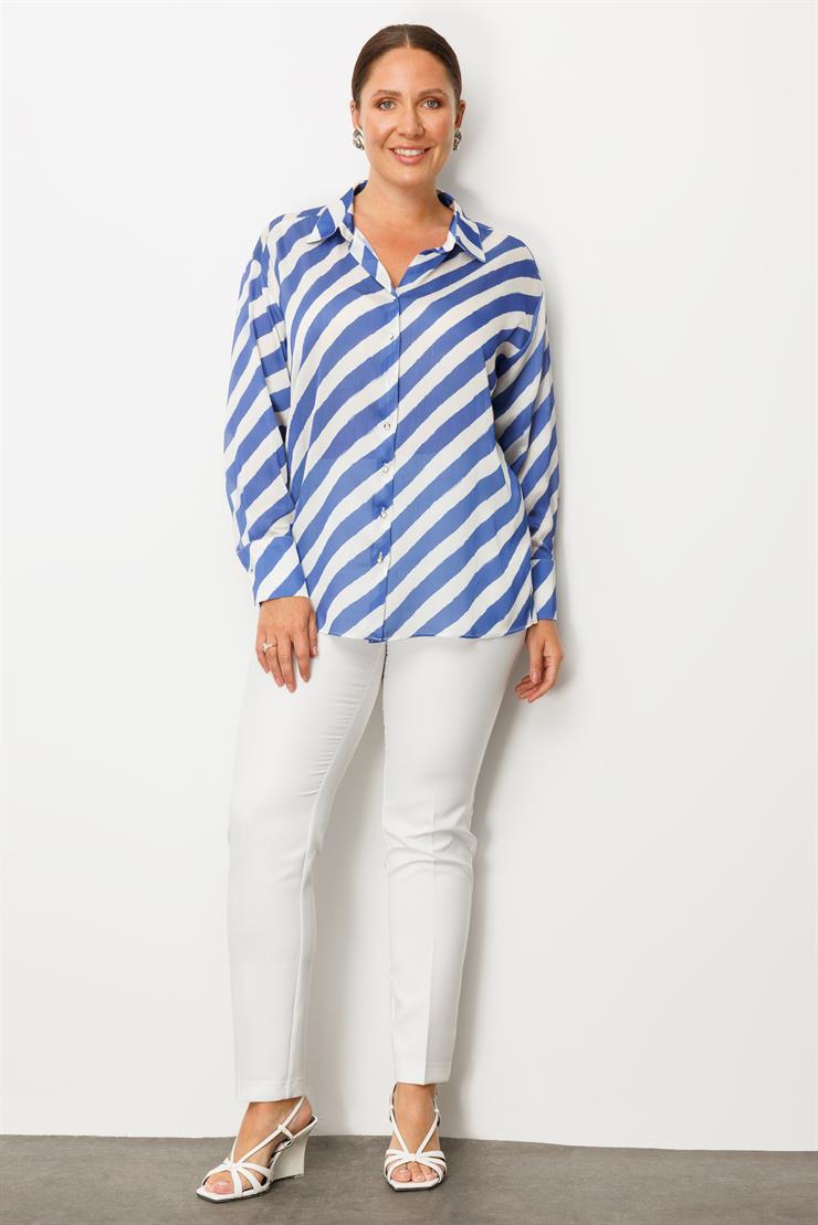 Modailgi  Verevli Klasik Saten Gömlek Saks