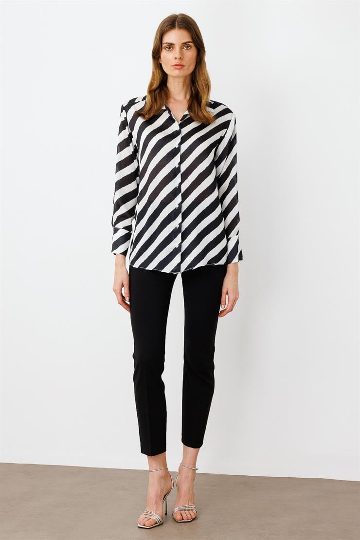 Modailgi  Verevli Klasik Saten Gömlek Siyah