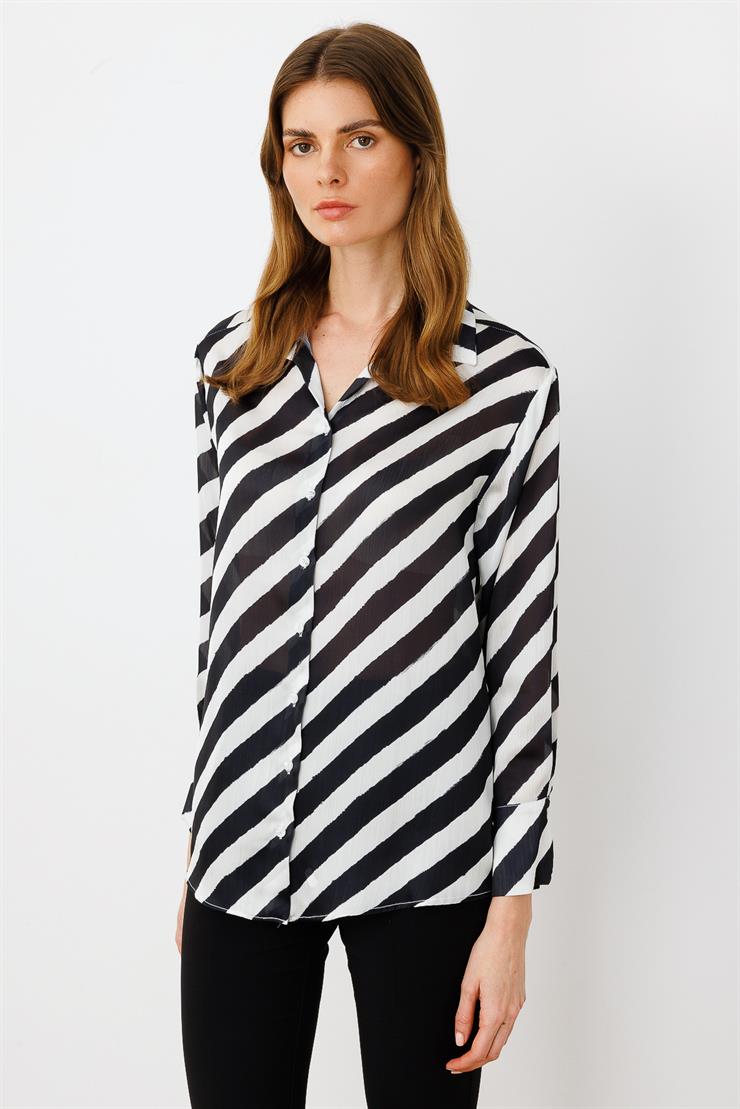 Modailgi  Verevli Klasik Saten Gömlek Siyah