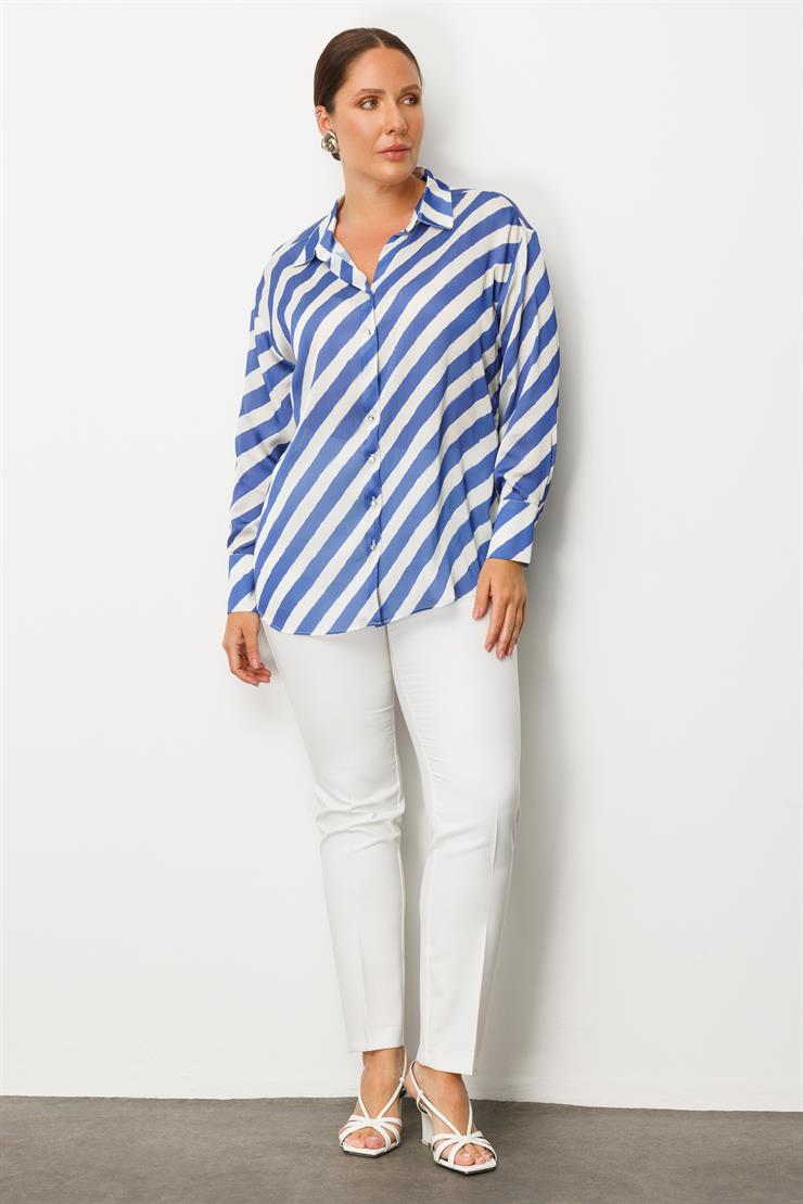 Modailgi  Verevli Klasik Saten Gömlek Saks