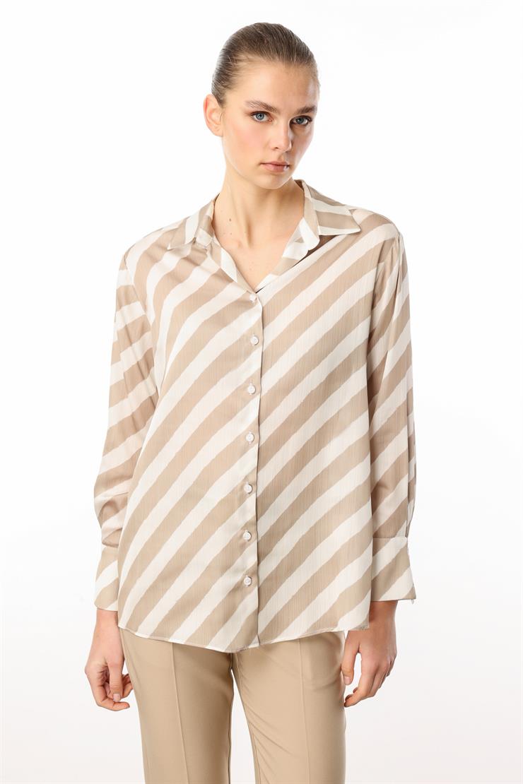 Modailgi  Verevli Klasik Saten Gömlek Taş