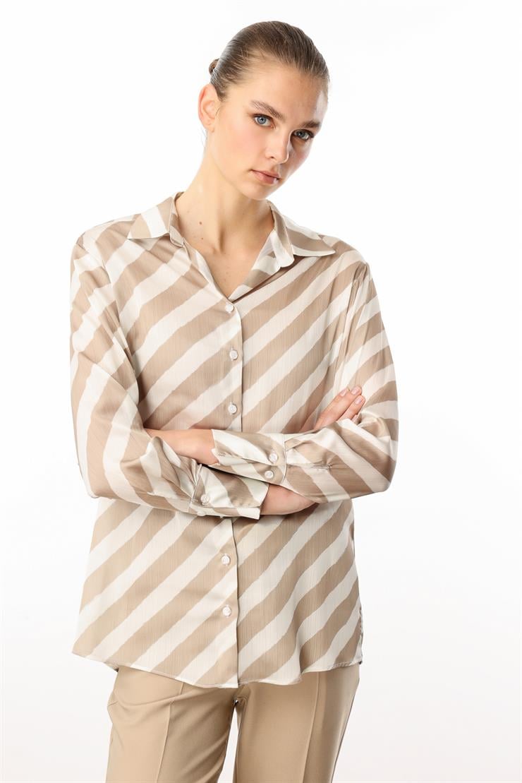 Modailgi  Verevli Klasik Saten Gömlek Taş