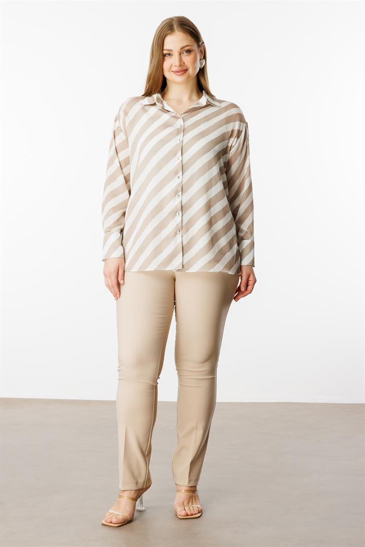 Modailgi  Verevli Klasik Saten Gömlek Taş