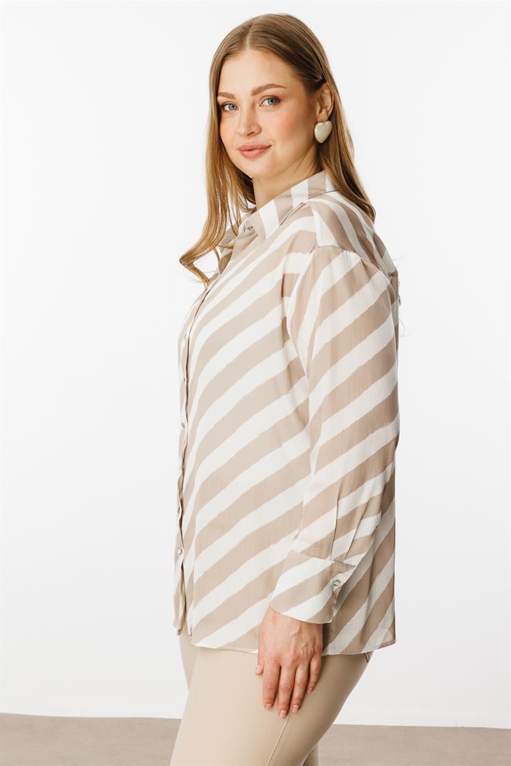 Modailgi  Verevli Klasik Saten Gömlek Taş