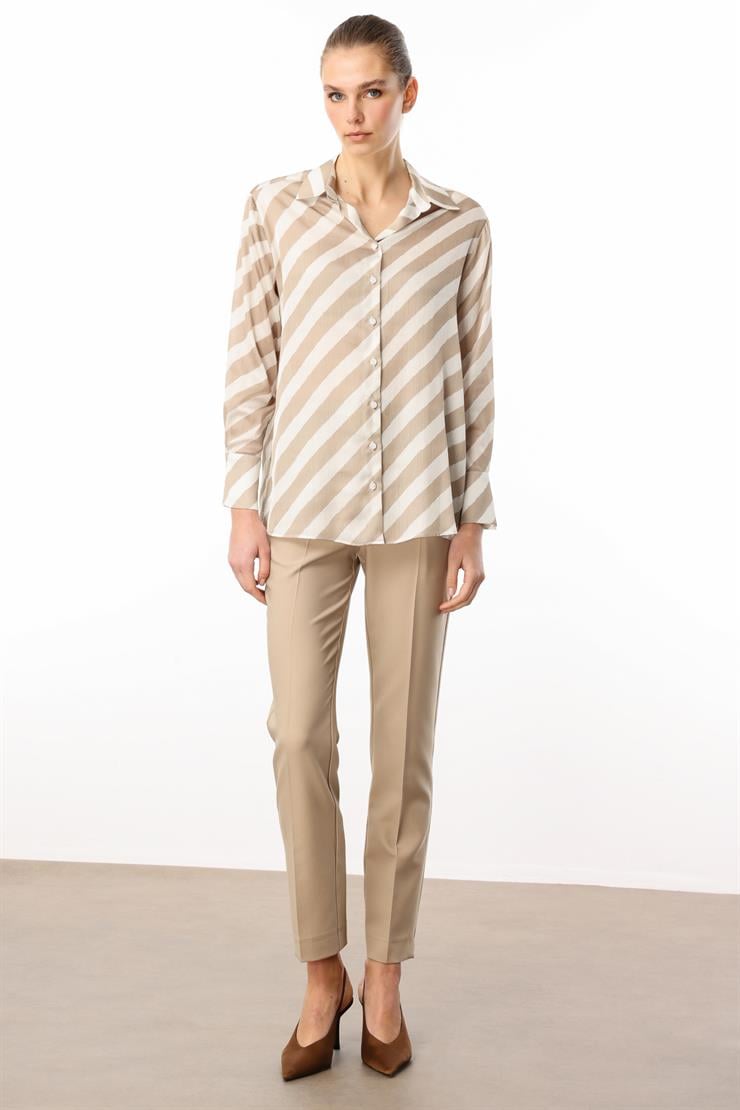 Modailgi  Verevli Klasik Saten Gömlek Taş