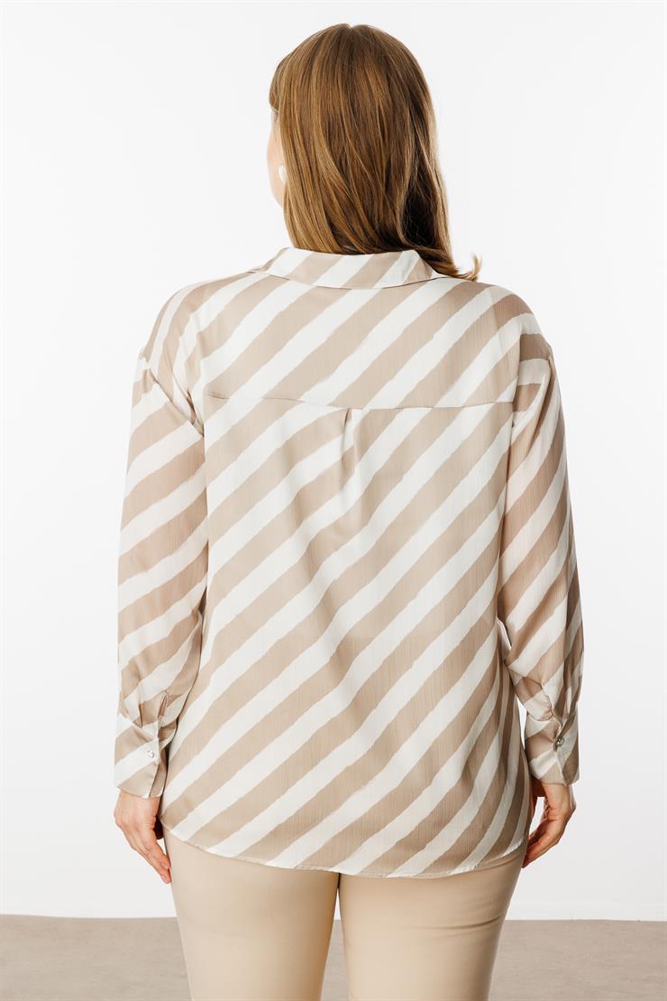 Modailgi  Verevli Klasik Saten Gömlek Taş